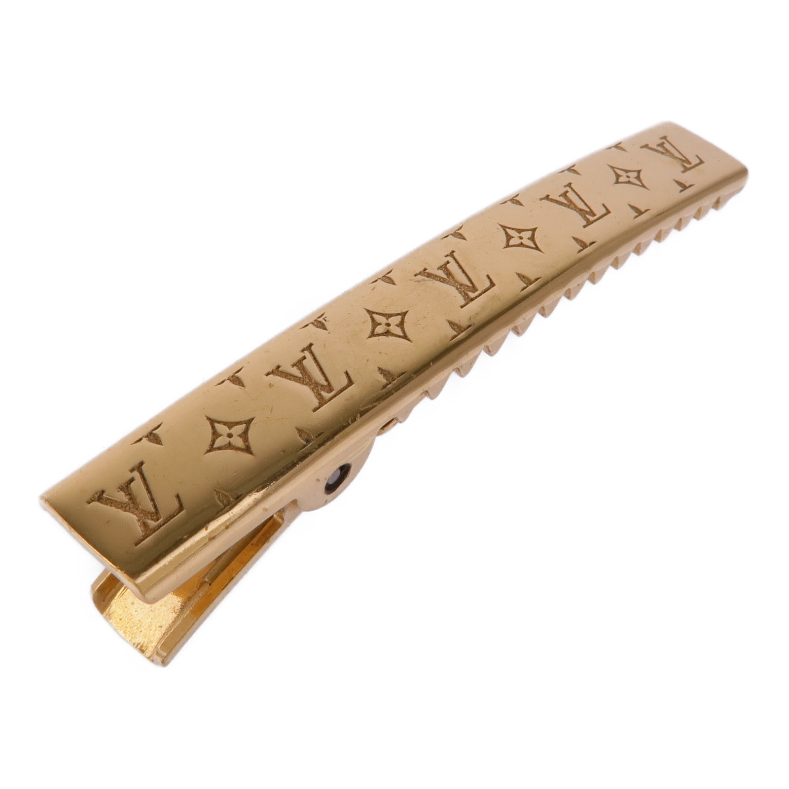 Louis Vuitton Nanogram impriente auto clasp barrette, shiny gold LOUIS VUITTON LV Hair Clip Accessories M00402 Metal Nanogram  main image 2