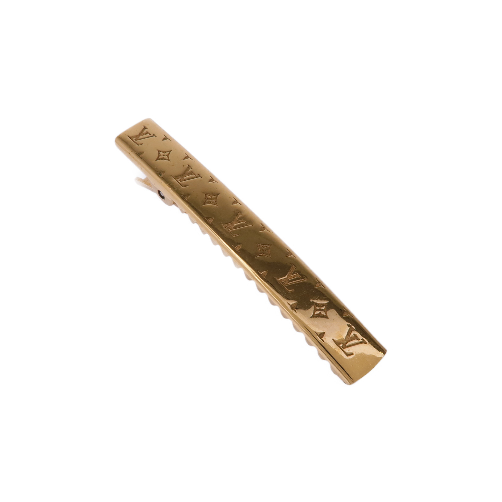 Louis Vuitton Nanogram impriente auto clasp barrette, shiny gold LOUIS VUITTON LV Hair Clip Accessories M00402 Metal Nanogram  main image 3