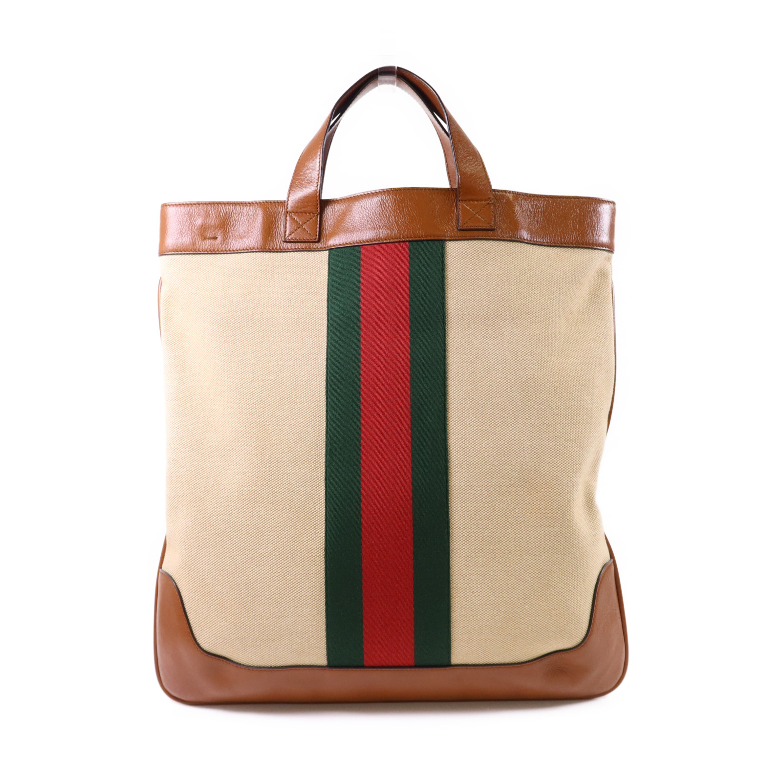 GUCCI GG GHW Sherry Line Vintage Tote Bag 575067 Canvas Beige