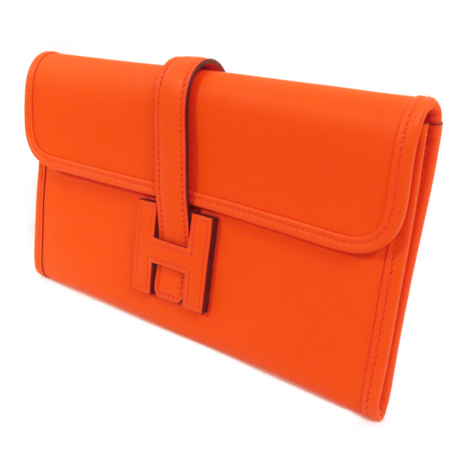 HERMES Jige Duo Clutch Bag Swift Leather Orange Poppy | eBay