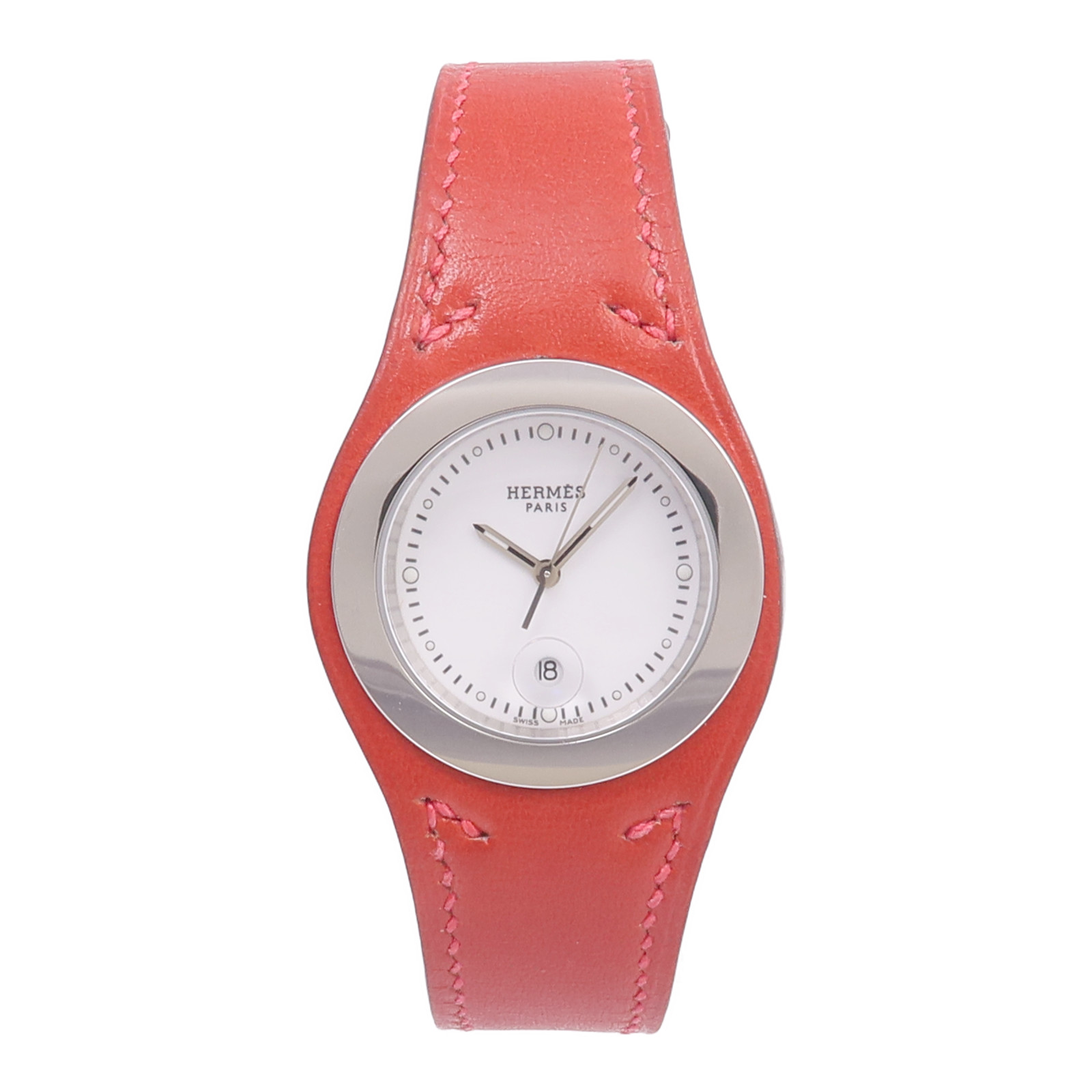 HERMES Harnais HA3.410 Quartz Watch Stainless Steel Leather White