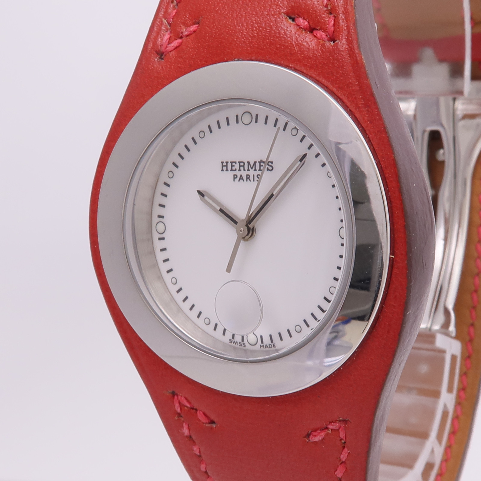 HERMES Harnais HA3.410 Quartz Watch Stainless Steel Leather White 