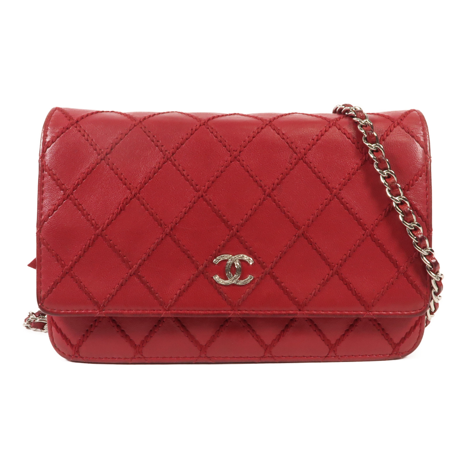 CHANEL CC SHW Wallet On Chain Shoulder Bag Lambskin Leather Red | eBay