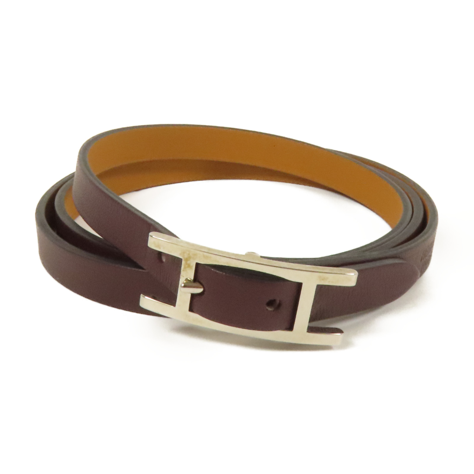 HERMES PHW Behapi Double Tour Bracelet Swift Leather Brown