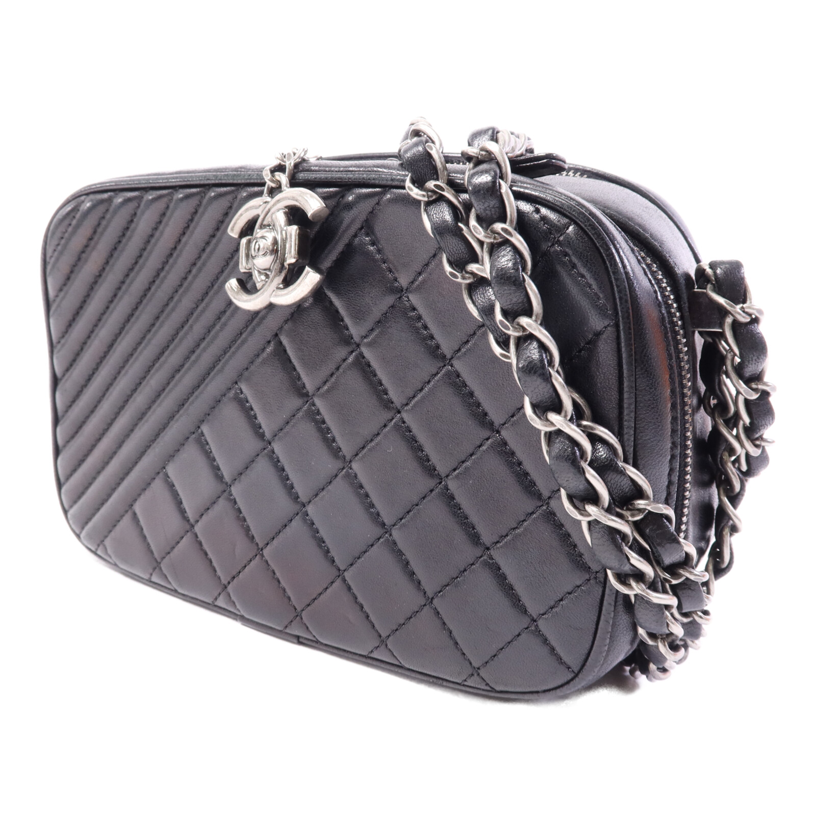 Chanel Coco Silver Black Multi Hardware #321767C88B Chanel Coco Handle Full Black Chevron Caviar – bamluxurystore main image 4