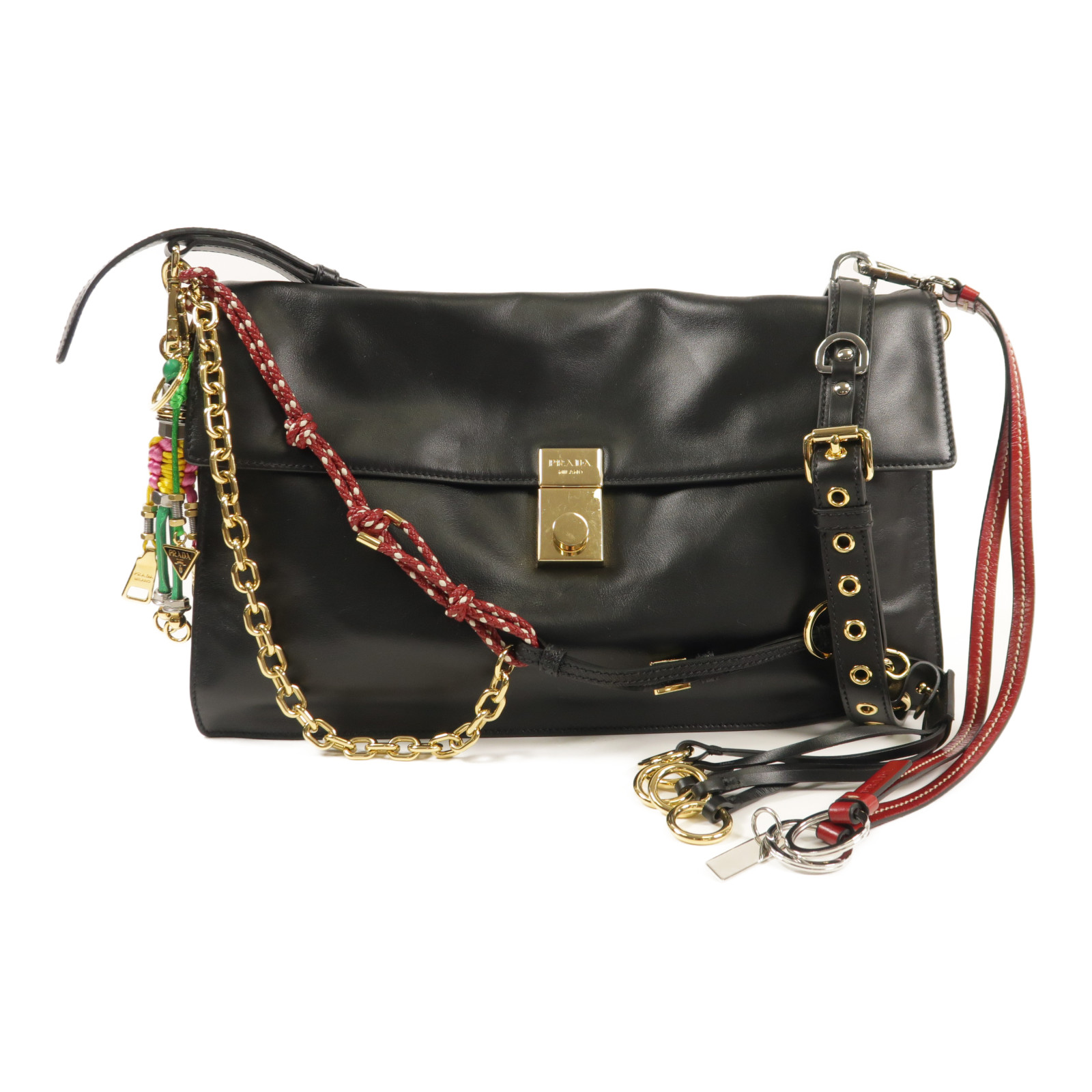★SALE★【送料関税無料】PRADA ミニスエードベルトバッグ Prada Soft Sound Large Leather Shoulder Bag With Charms