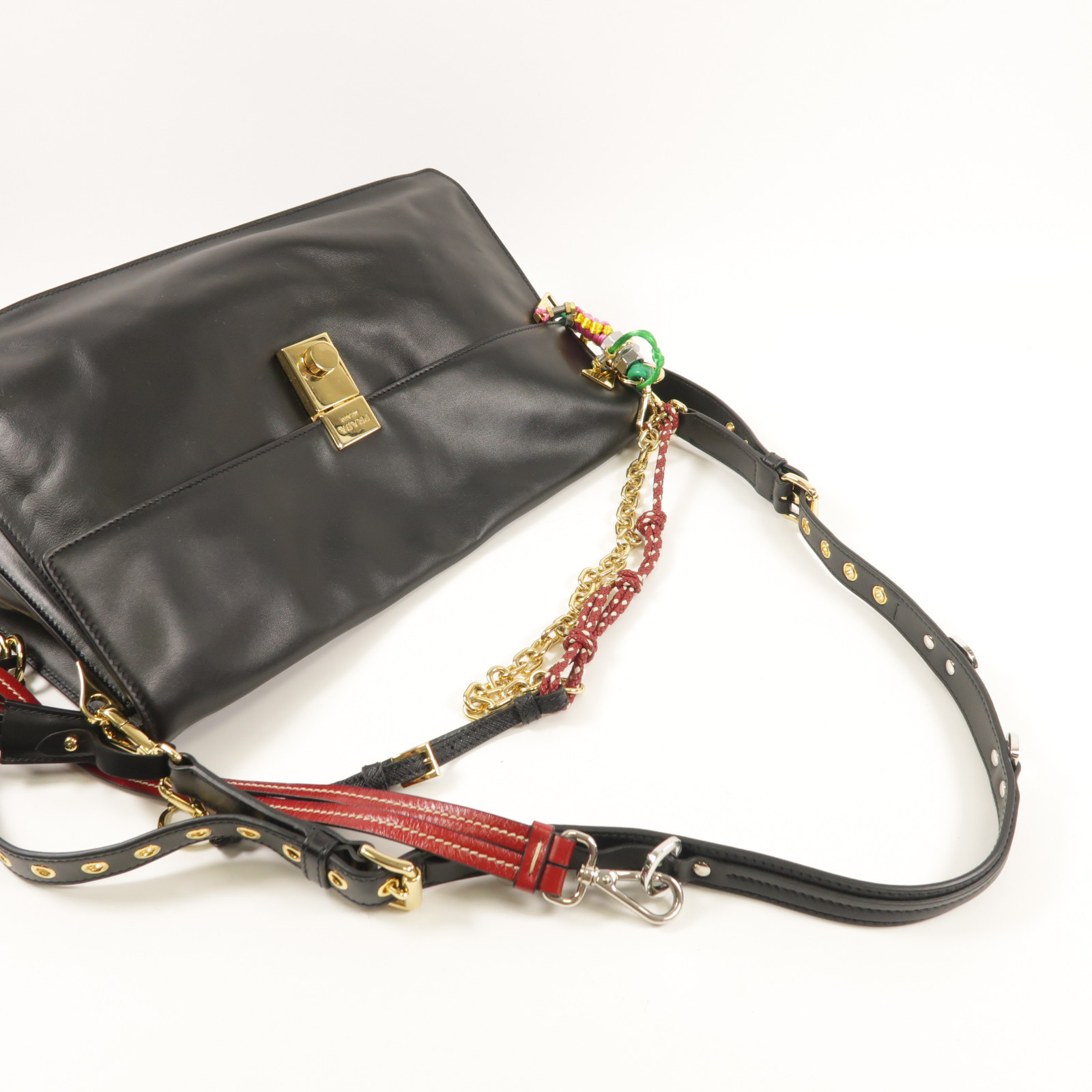 PRADA Soft Sound Large Shoulder Bag Calfskin Leather Black