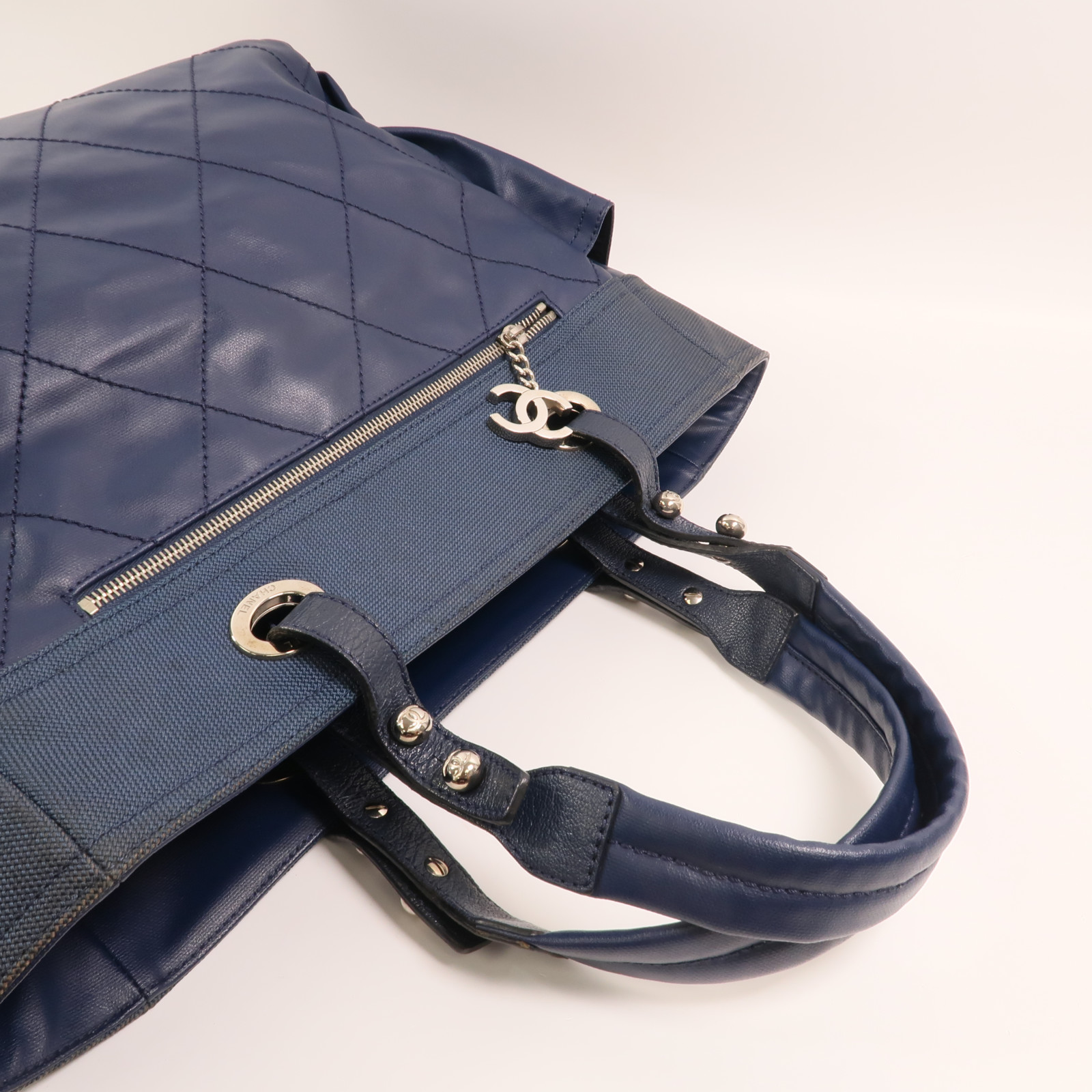 CHANEL CC SHW Paris Biarritz Tote Bag Coated Canvas Blue | eBay