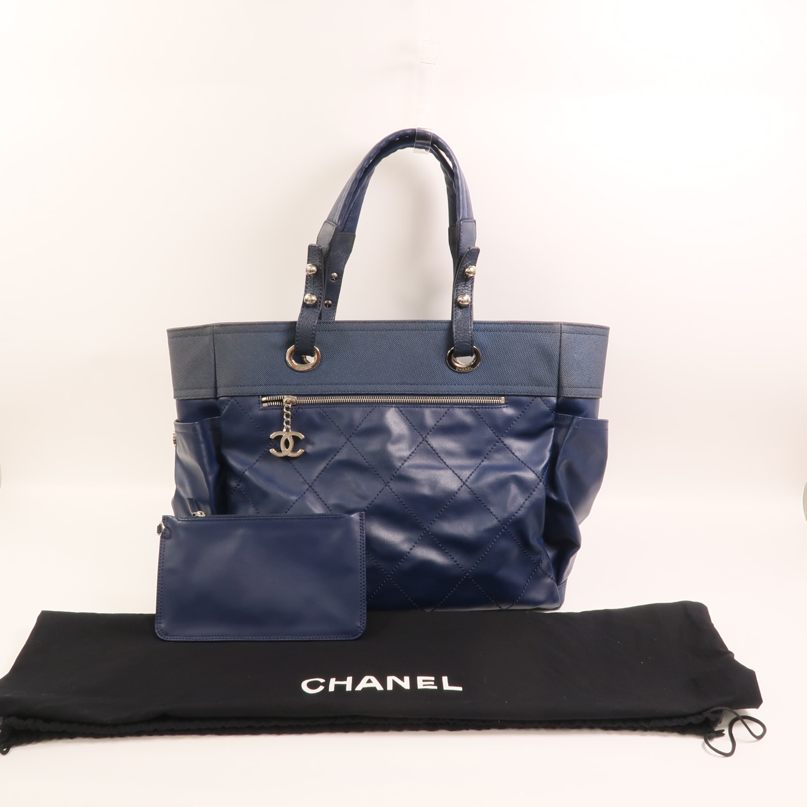 CHANEL CC SHW Paris Biarritz Tote Bag Coated Canvas Blue | eBay