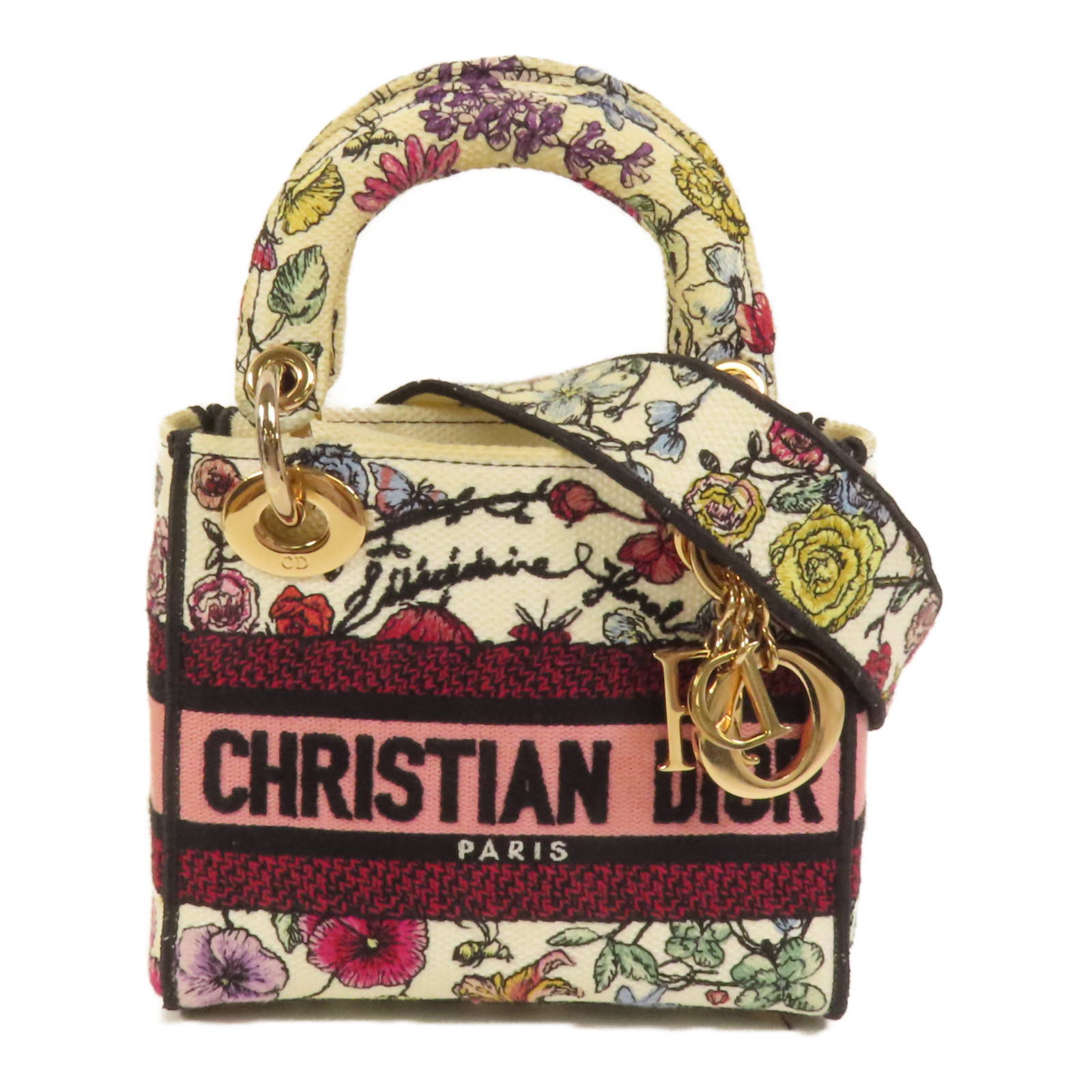 CHRISTIAN DIOR CD GHW Mini Lady D-Lite 2way Shoulder Bag Canvas 