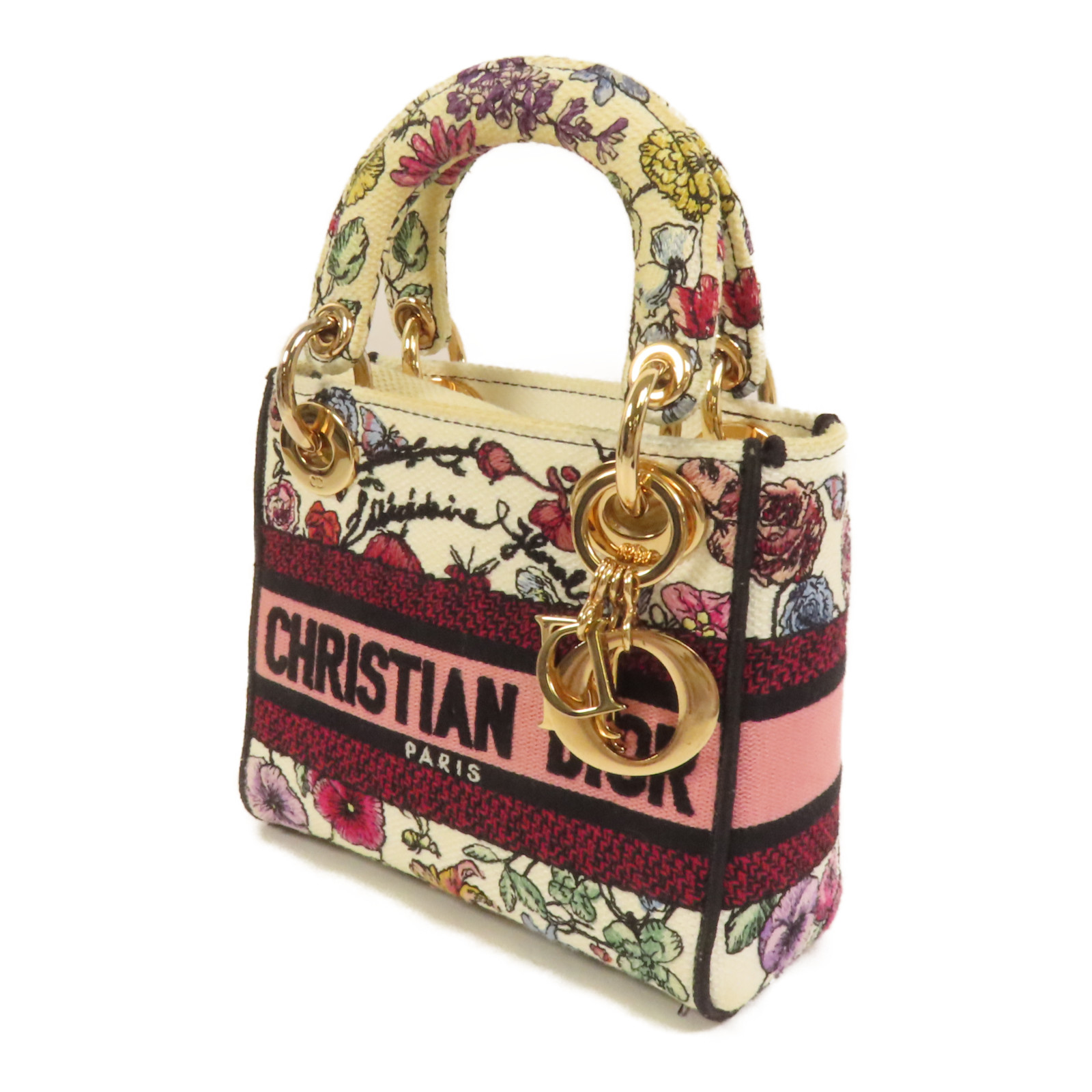 CHRISTIAN DIOR CD GHW Mini Lady D-Lite 2way Shoulder Bag Canvas