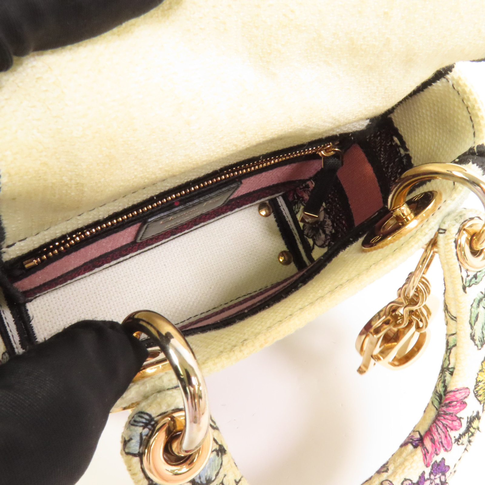 CHRISTIAN DIOR CD GHW Mini Lady D-Lite 2way Shoulder Bag Canvas 