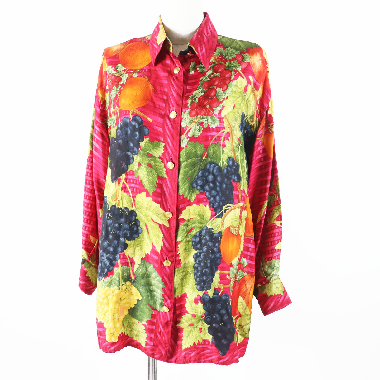 Excellent GUCCI Long sleeve shirt Fruit print with gold buttons