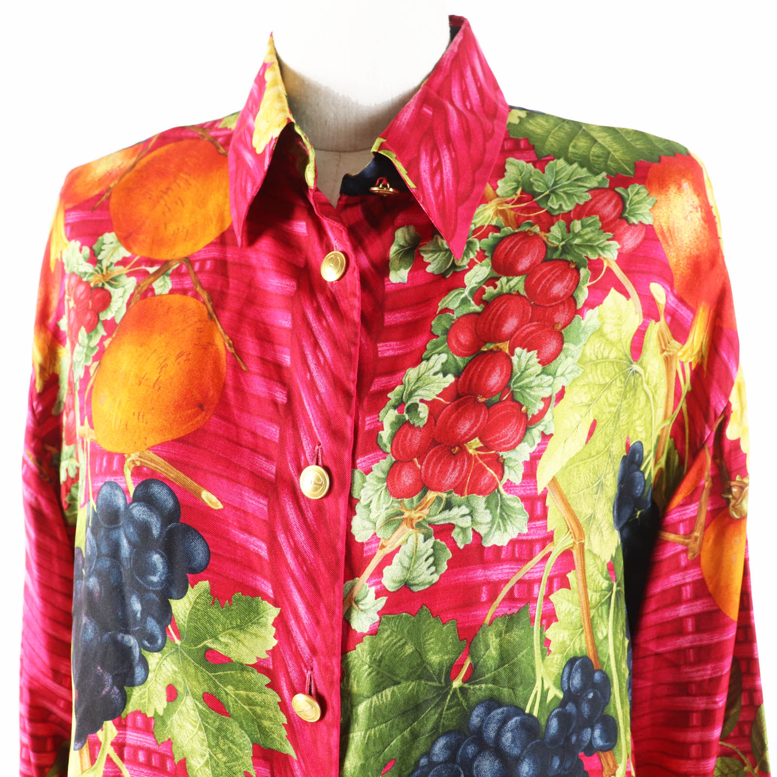 Excellent GUCCI Long sleeve shirt Fruit print with gold buttons