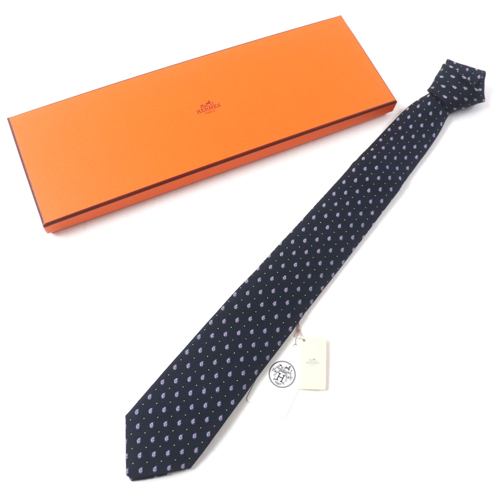Pristine HERMES tie Cravat Paisley Dot silk mens 349289T | eBay