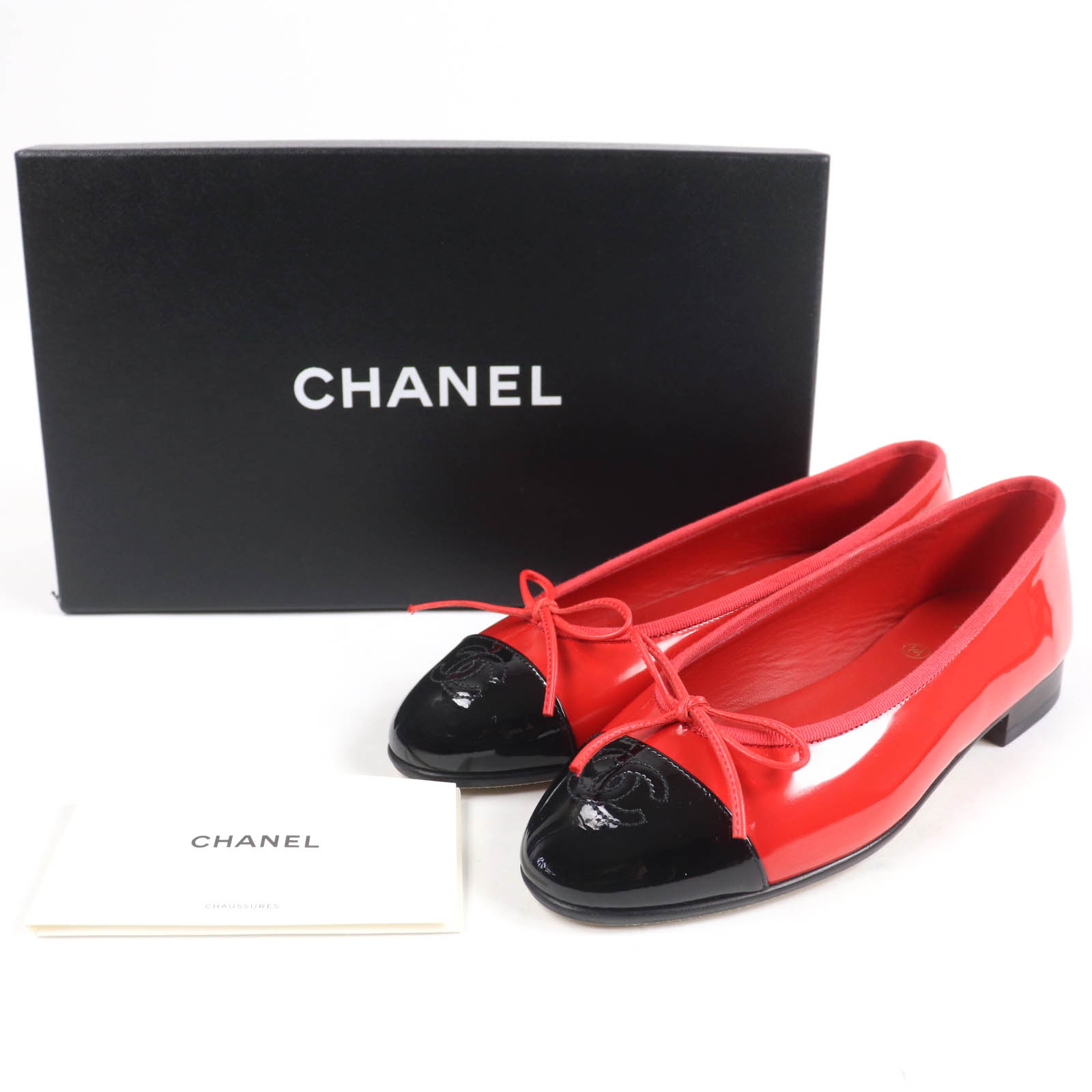 CHANEL Ballet shoes COCO Mark two-tone flats Red black Patent
