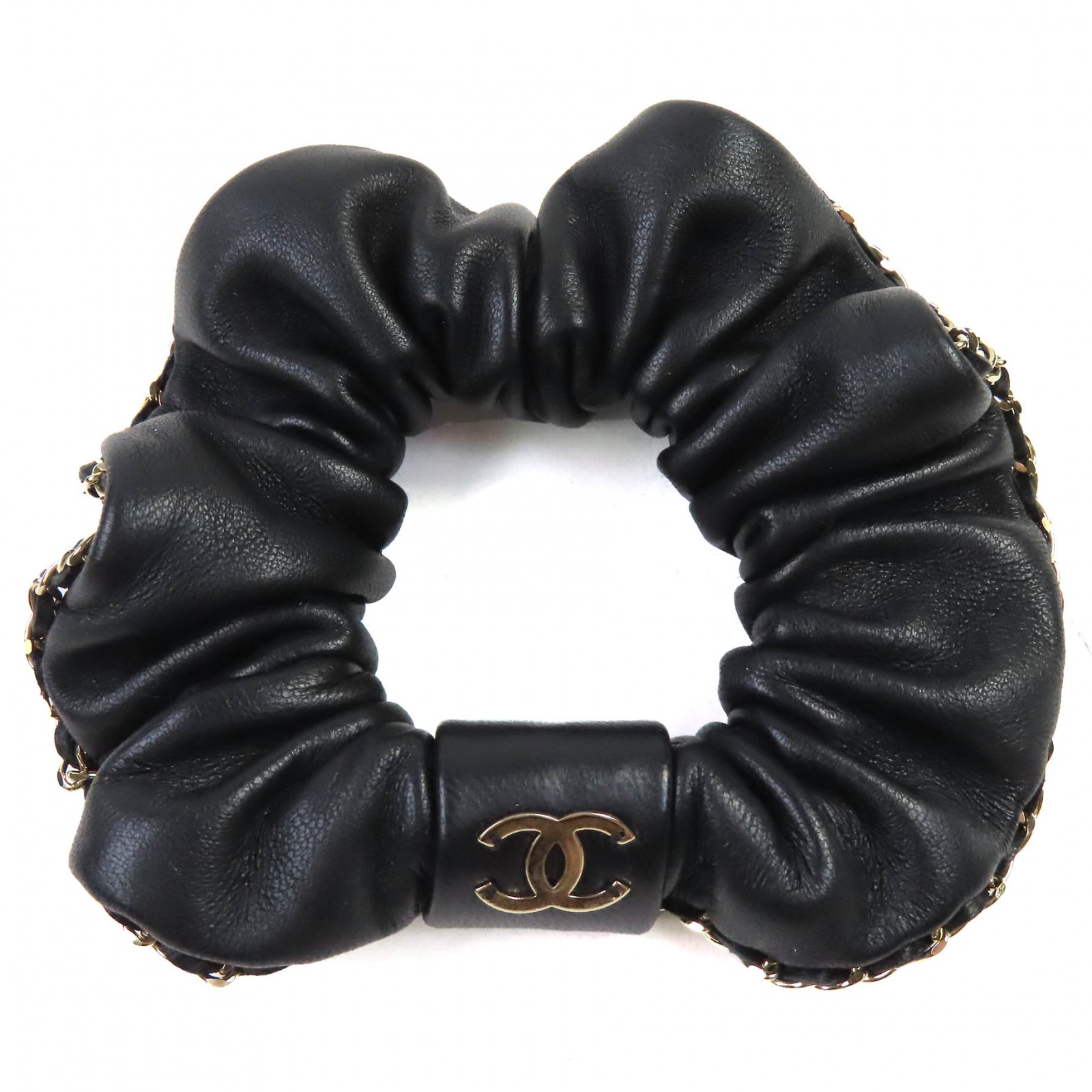 Great CHANEL hair accessory COCO Mark Chain Leather 