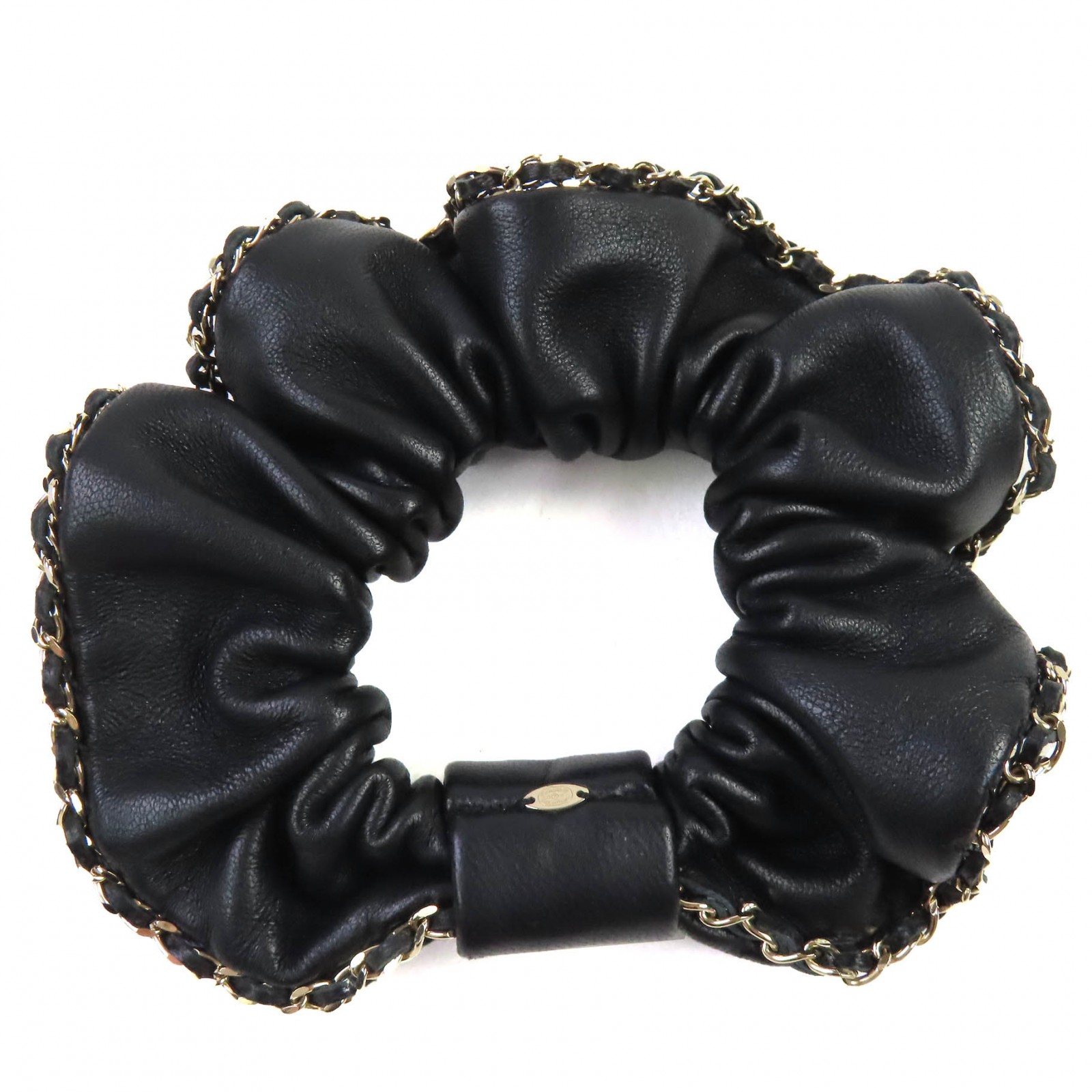 Chanel leather Scrunchie Hair Tie Great CHANEL hair accessory COCO Mark Chain Leather  main image 4
