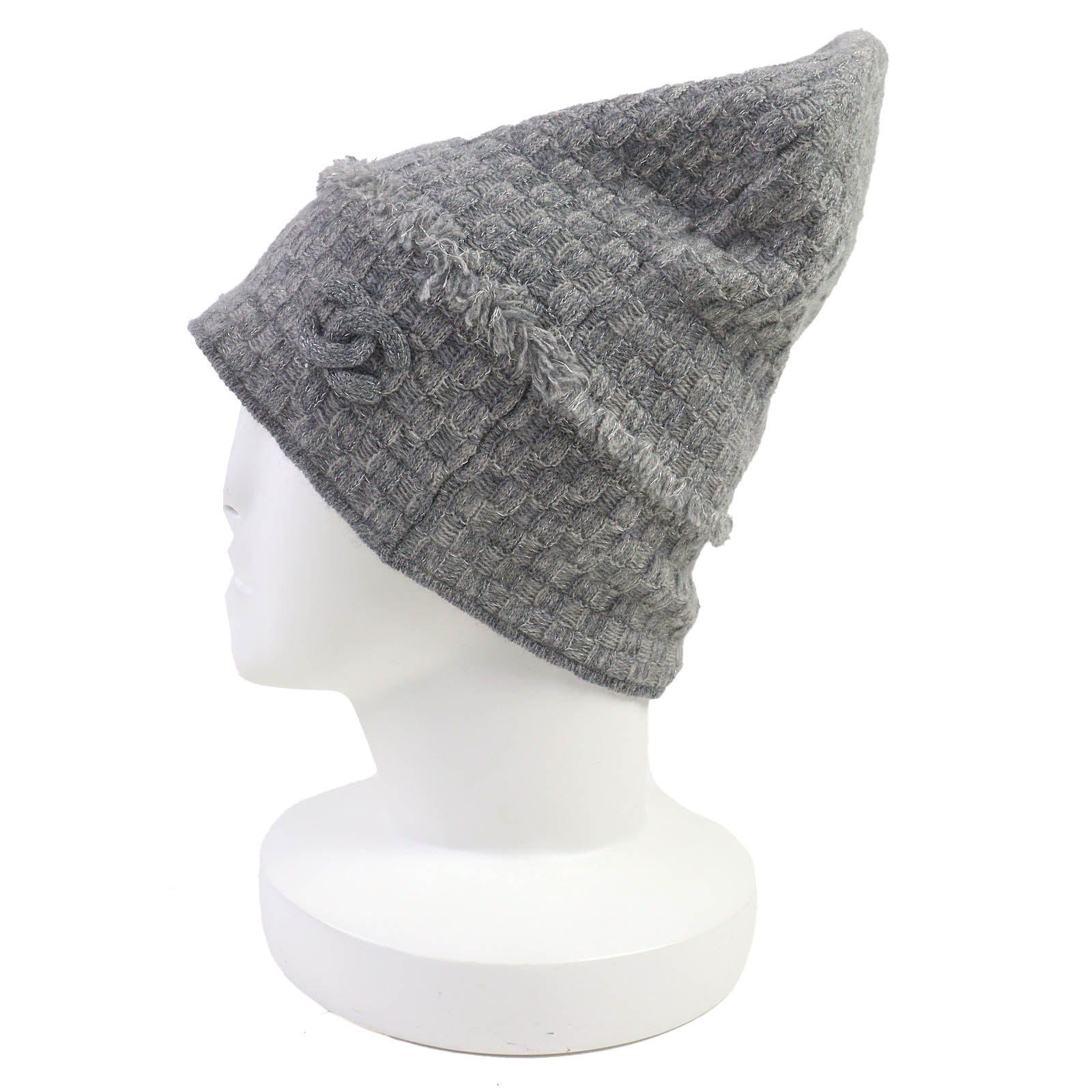 Great CHANEL Knit cap COCO Mark fringe design glitter knit beanie 