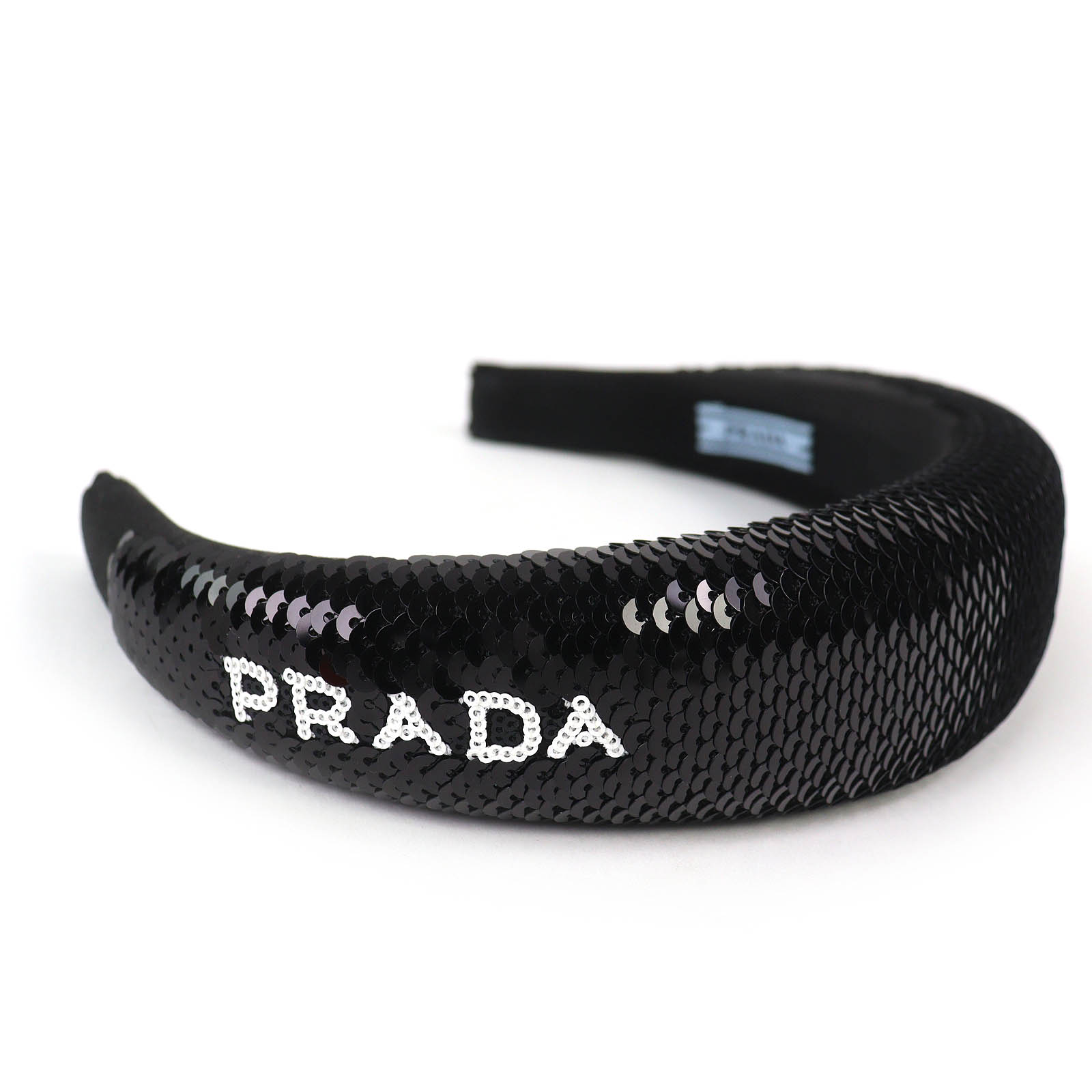 PRADA ブラック ヘアバンド Excellent PRADA hair accessory Logo Sequin Headband Hairband black