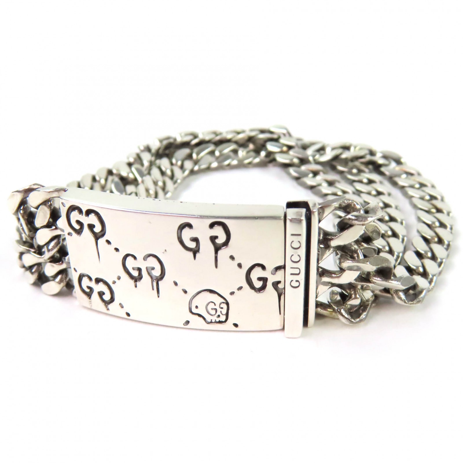Great GUCCI bracelet ghost Skull GGPattern Triple Chain Silver