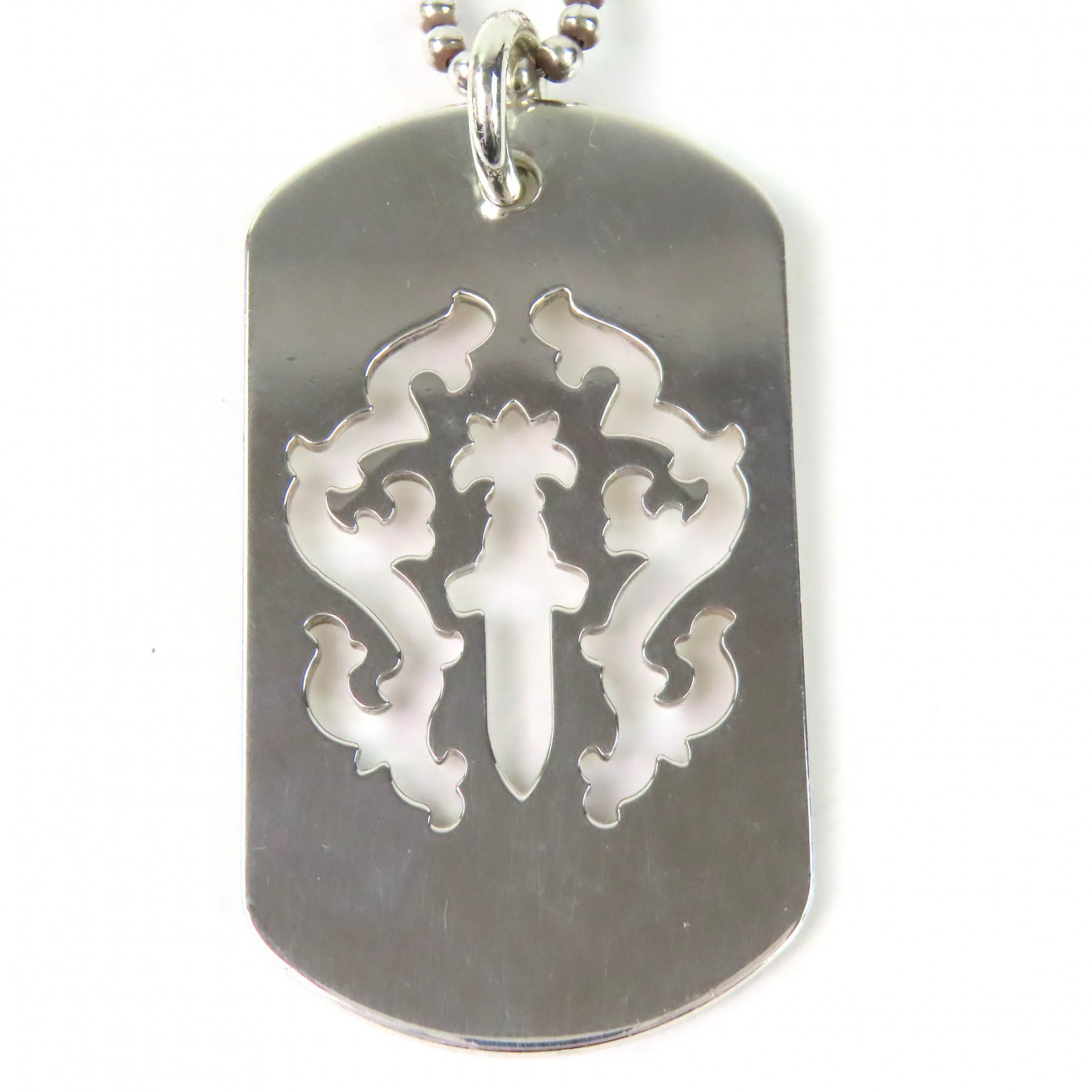 Great CHROME HEARTS Necklace Vine Dagger Cutout Dog Tag Ball Chain