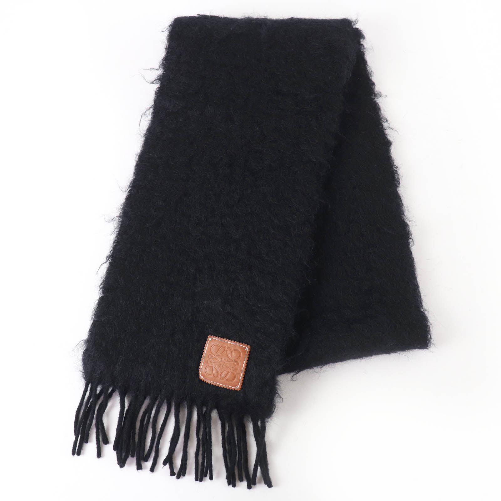 小物 LOEWE Mohair Anagram Leather Patch Scarf Great LOEWE Scarf Anagram leather patch with fringe black mohair