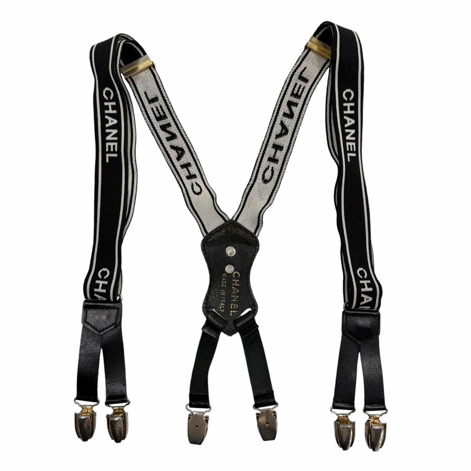 CHANEL サスペンダー vintage Great CHANEL suspenders black leather Women | eBay