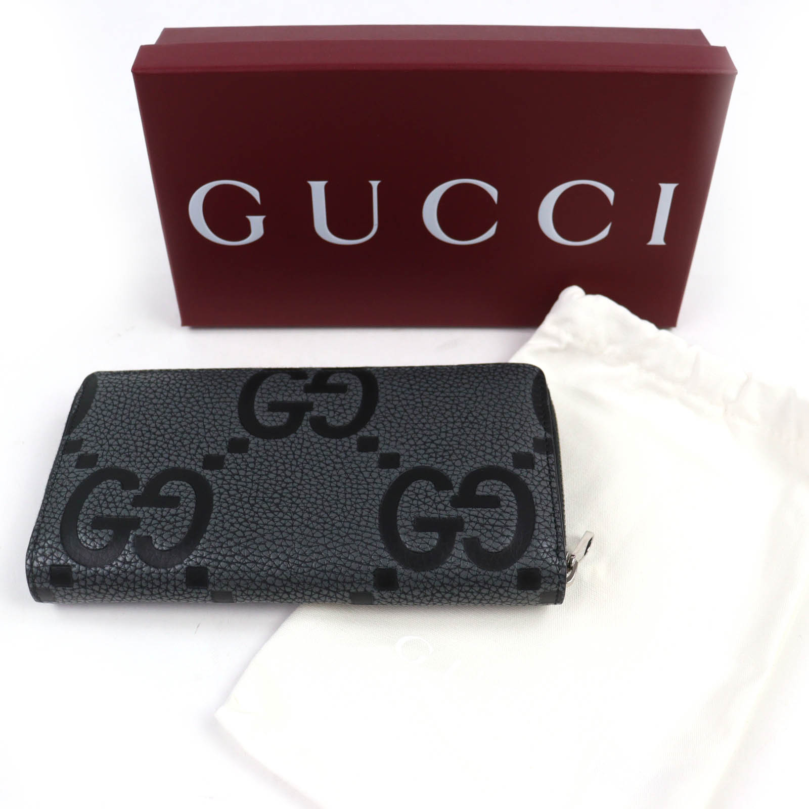 Excellent GUCCI Purse Maxi GG Zip Around Wallet gray leather mens
