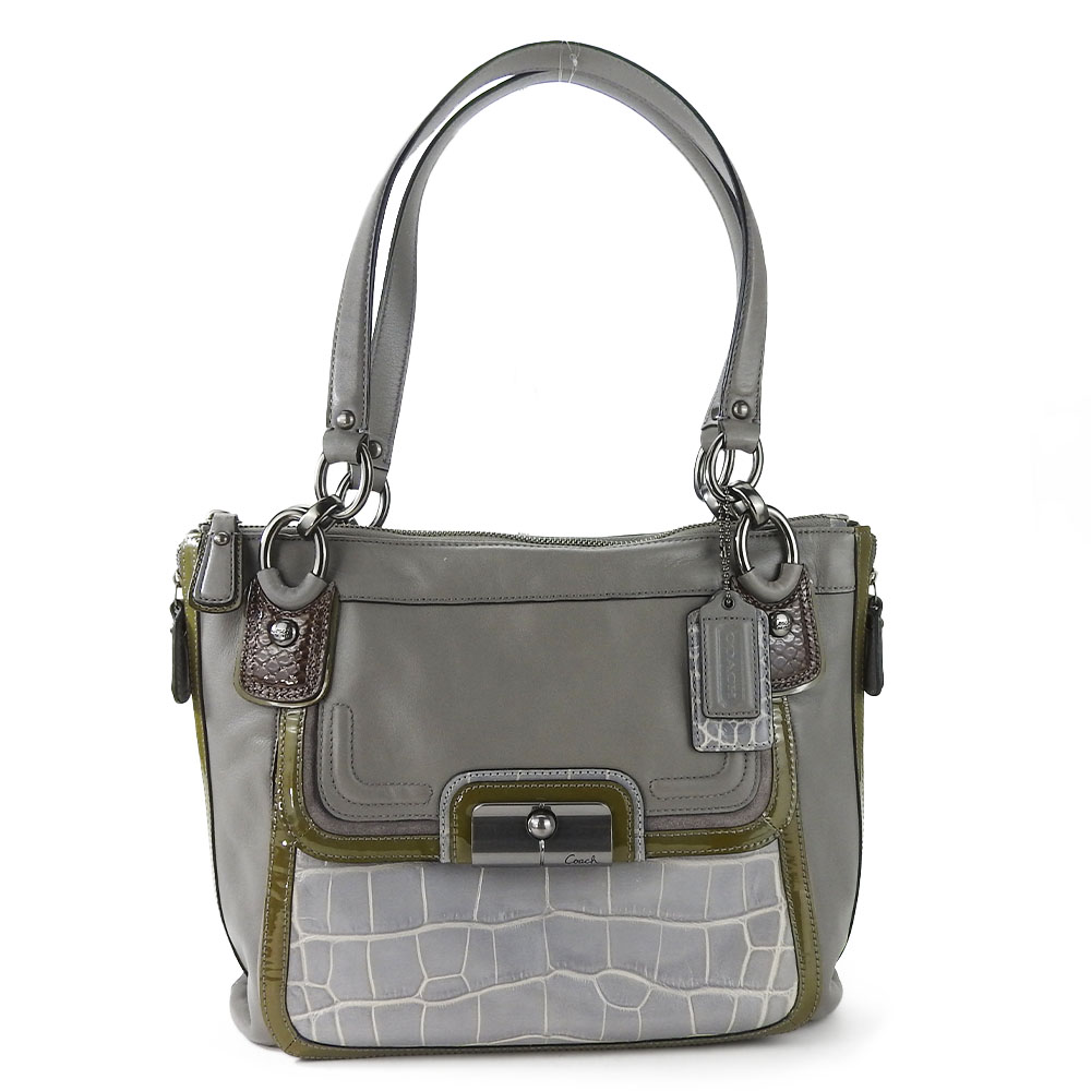 USED COACH Tote Bag 18303 leather/enamel gray gray Embossing