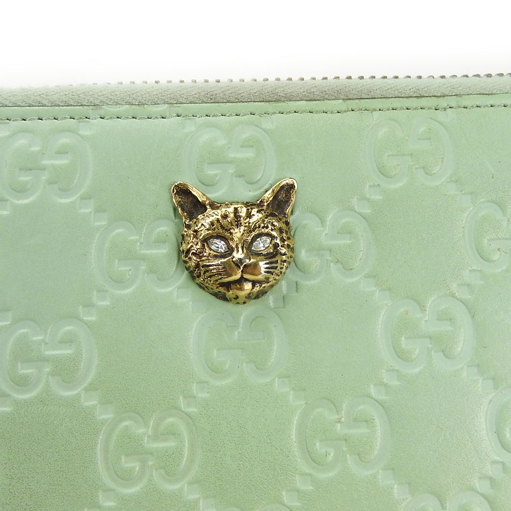 【初回限定お試し価格】 GUCCI USED Purse green Mint leather Sima 548058 Around Zip 小物