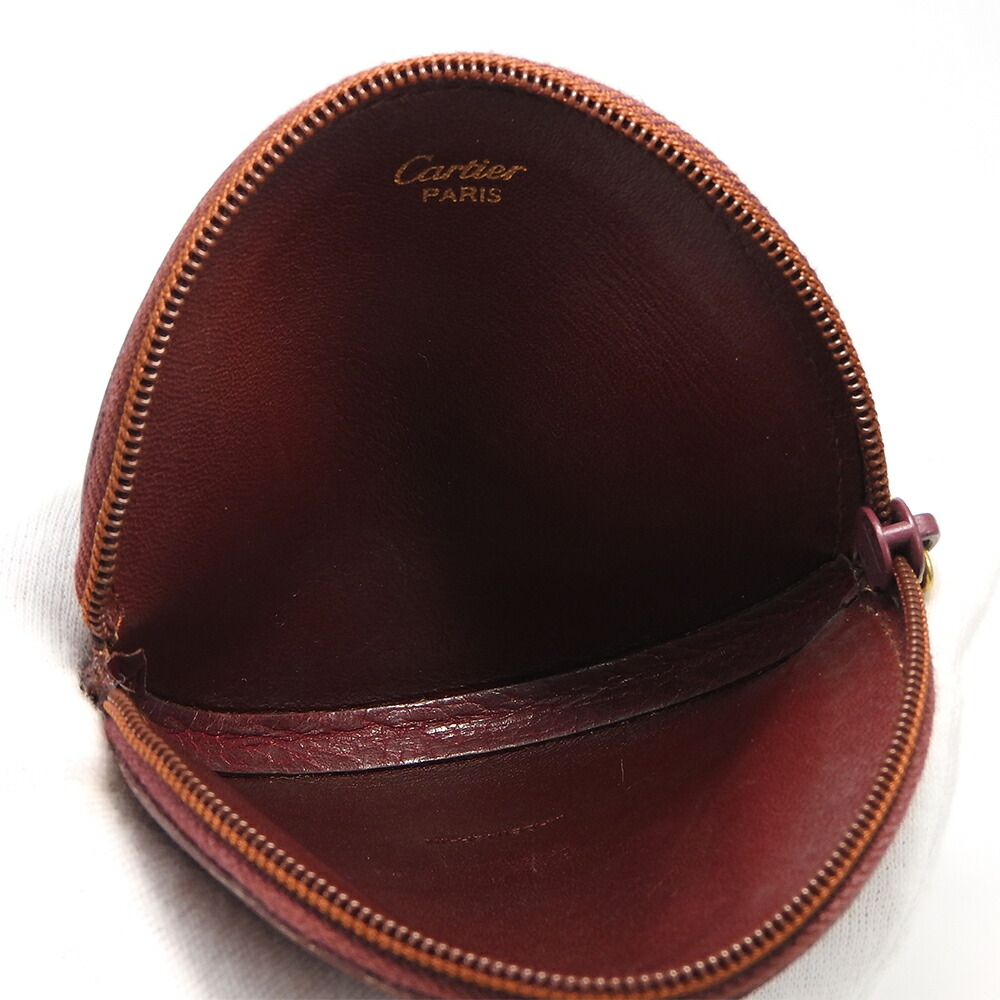 USED CARTIER Coin case Musto Do Round Must Line leather Bordeaux 