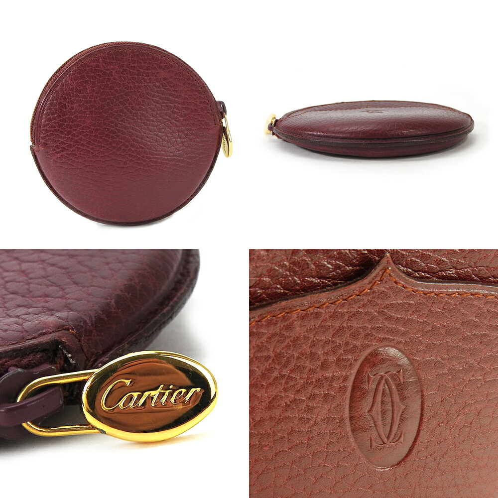 USED CARTIER Coin case Musto Do Round Must Line leather Bordeaux 