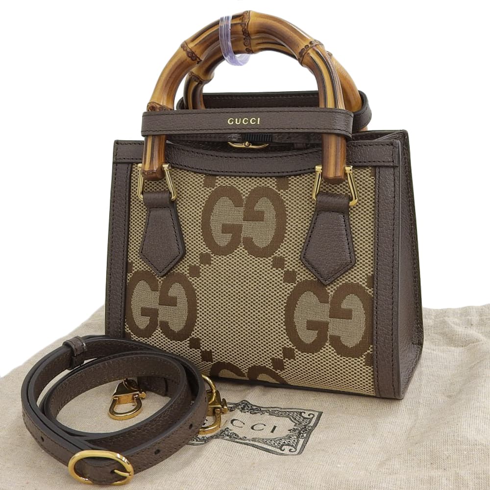 GUCCI Jumbo GG Diana Mini Tote 2WAY Handbag Crossbody Bamboo