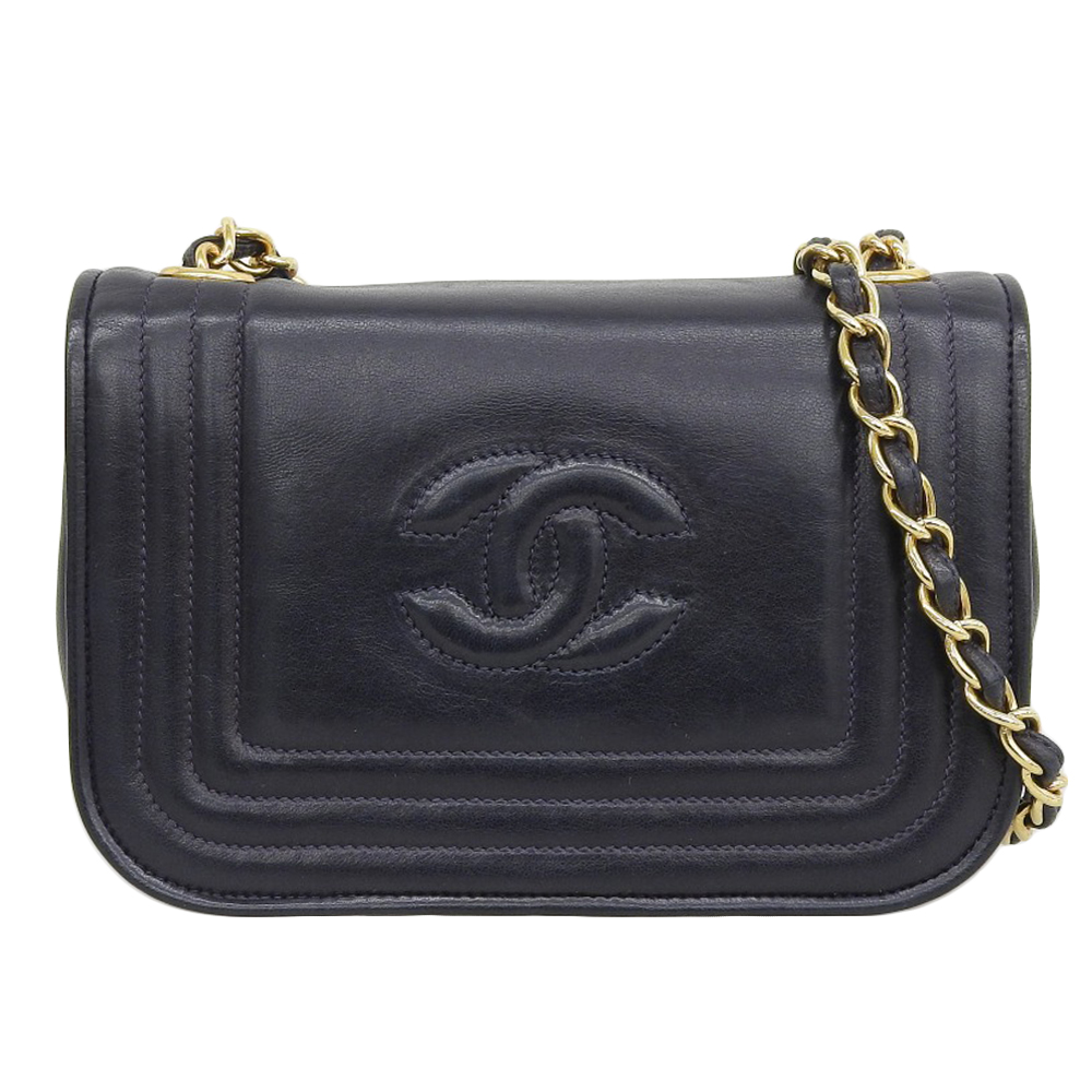 CHANEL Mini ChainShoulder Pouch Shoulder Bag 0 series leather Navy