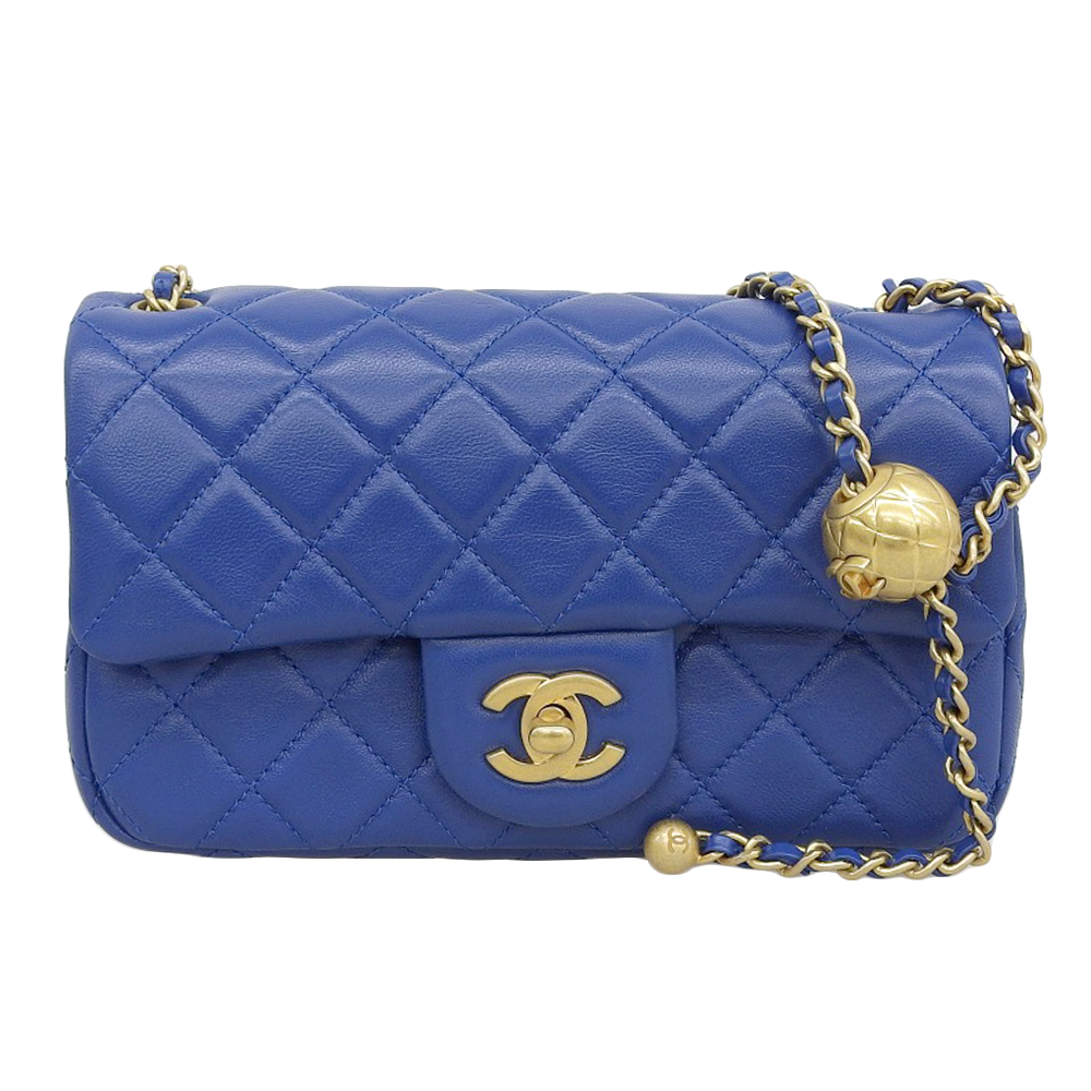 CHANEL Mini matrasse ChainShoulder crossbody Shoulder Bag 30s leather blue