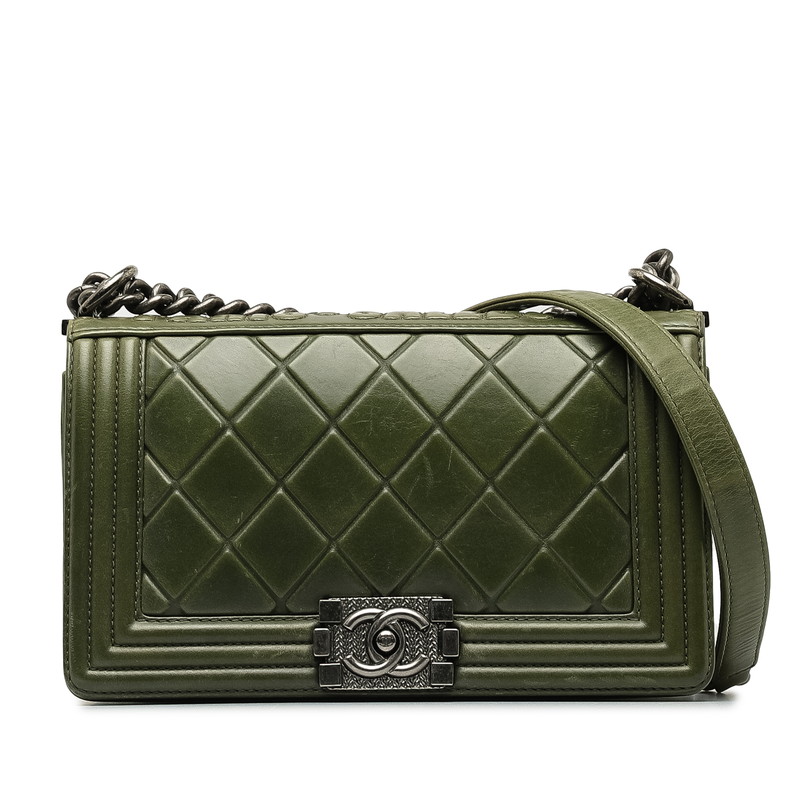 CHANEL Matelasse Boy Chanel Paris Salzburg Shoulder Bag Green Leather Used