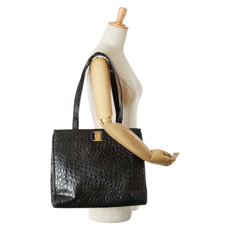 Salvatore Ferragamo Vara Croco embossed Handbag Tote Bag BK