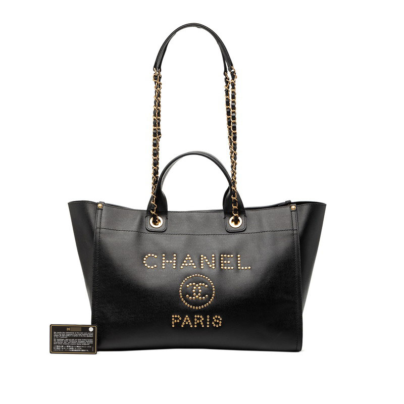 CHANEL Deauville logo stud caviar leather Tote Bag 2WAY 30077