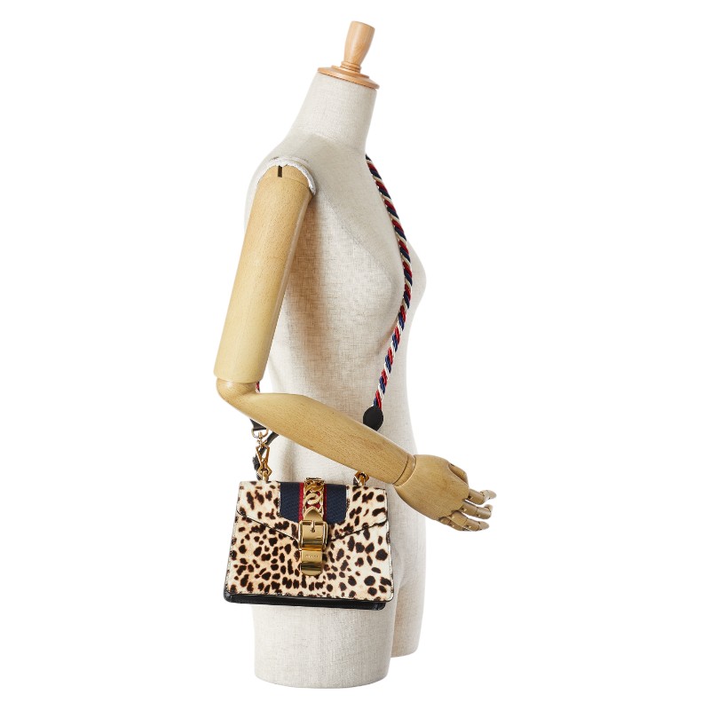 グッチ ハラコ シルビー レオパード 2wayバッグ 470270 GUCCI Sherry line Sylvie Leopard Mini Handbag Shoulder Bag