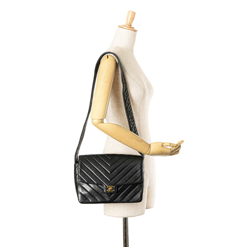 CHANEL Chevron V Stitch COCO Mark Diagonal shoulder bag