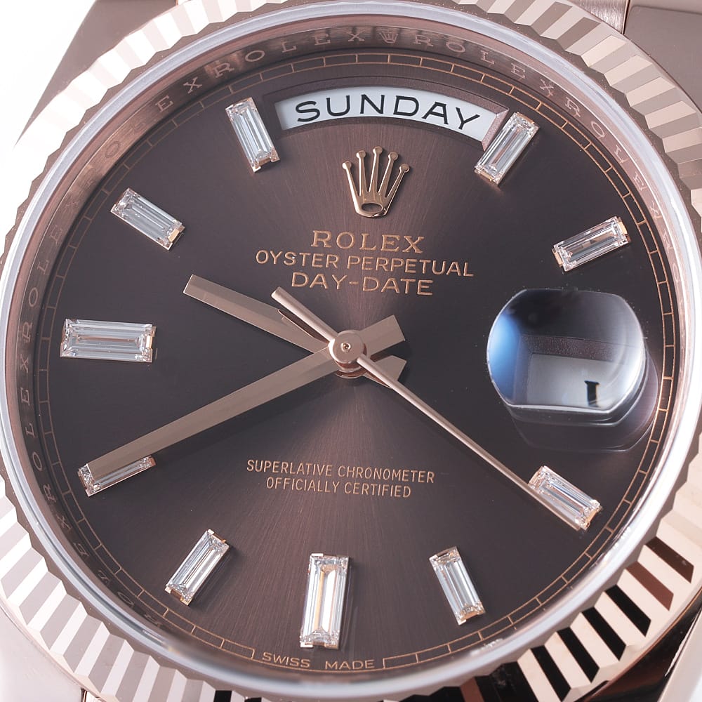 ROLEX Day Date 40 10P Baguette Diamond 228235A Chocolate