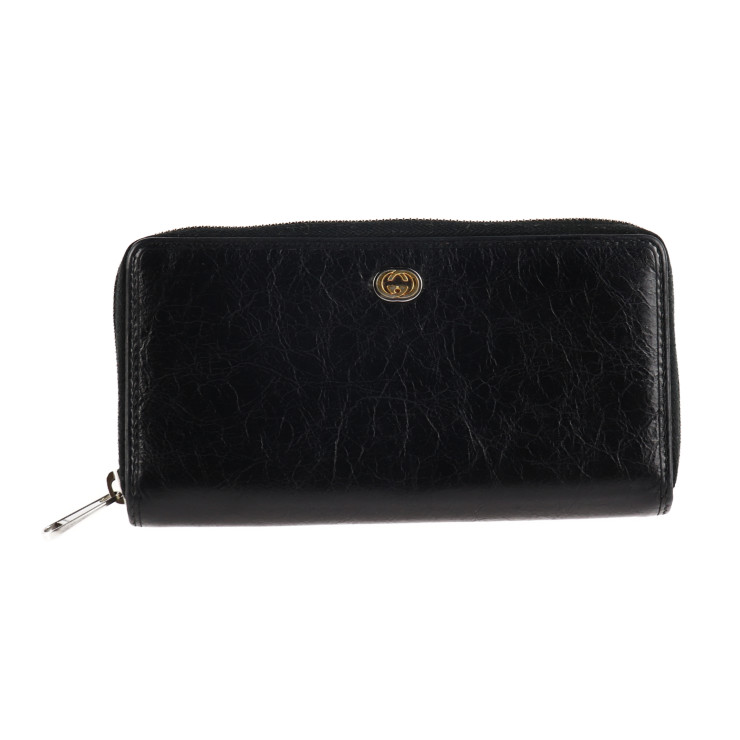 GUCCI ブラック バッグ GUCCI purse 575988 Interlocking G Zip Around Wrinkles