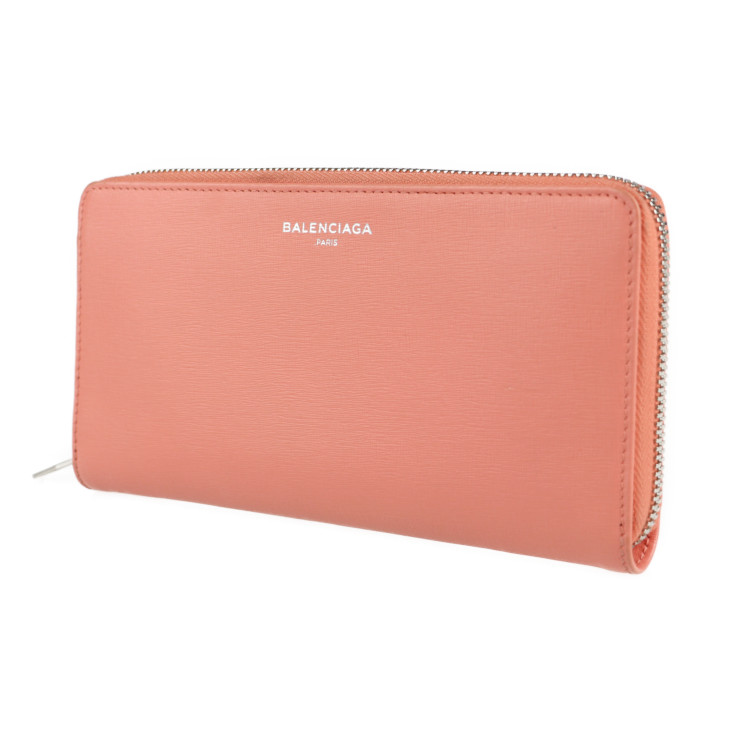 BALENCIAGA バレンシアガ エッセンシャル  長財布 519641 レザー   サーモンピンク系 シルバー金具  ラウンドファスナー 【本物保証】 2107043007233-2.jpg