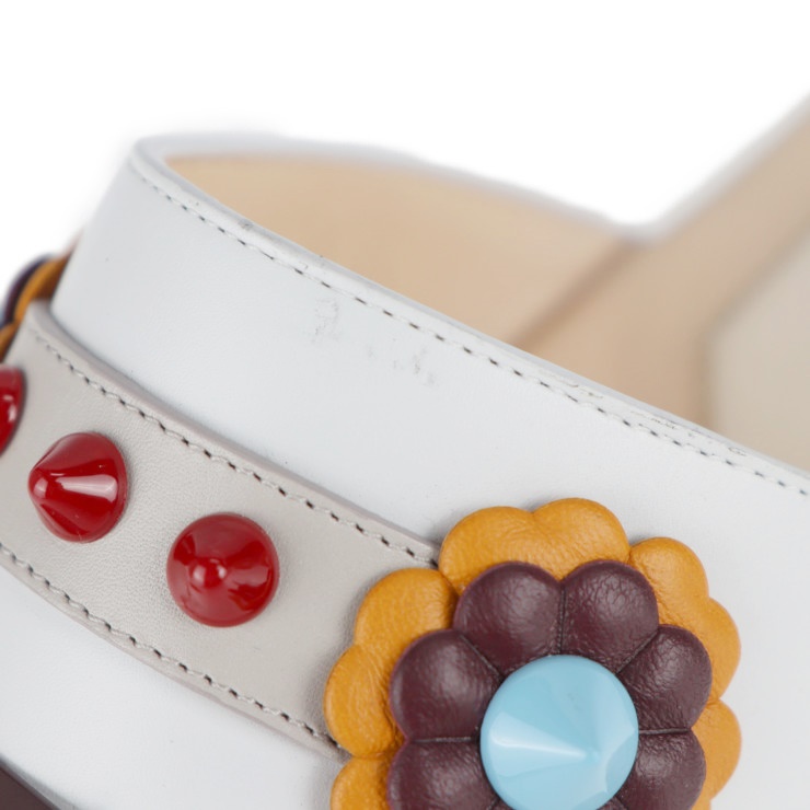 FENDI thong sandals #35 leather white multicolor flat studs