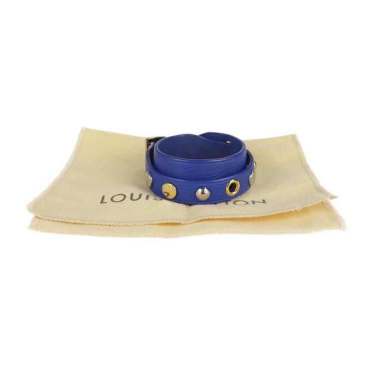 LOUIS VUITTON Spike It Bracelet M6693F #17 Leather Blue  display picture 2