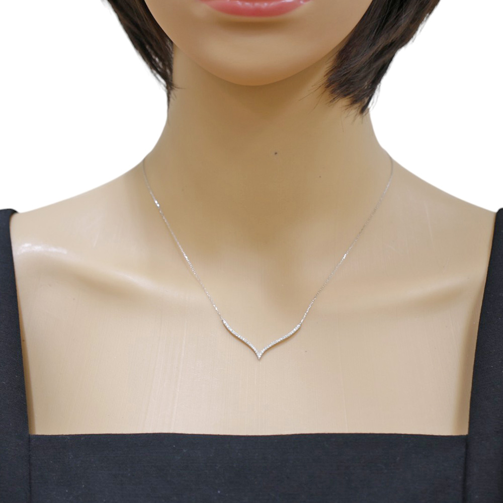 new Necklace K18 white gold diamond 0.23ct Gentle V-shape | eBay
