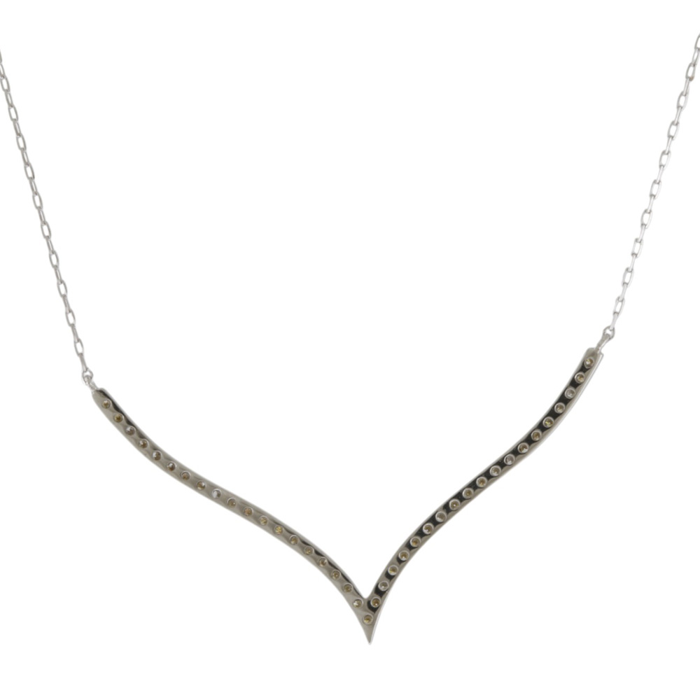 new Necklace K18 white gold diamond 0.23ct Gentle V-shape | eBay
