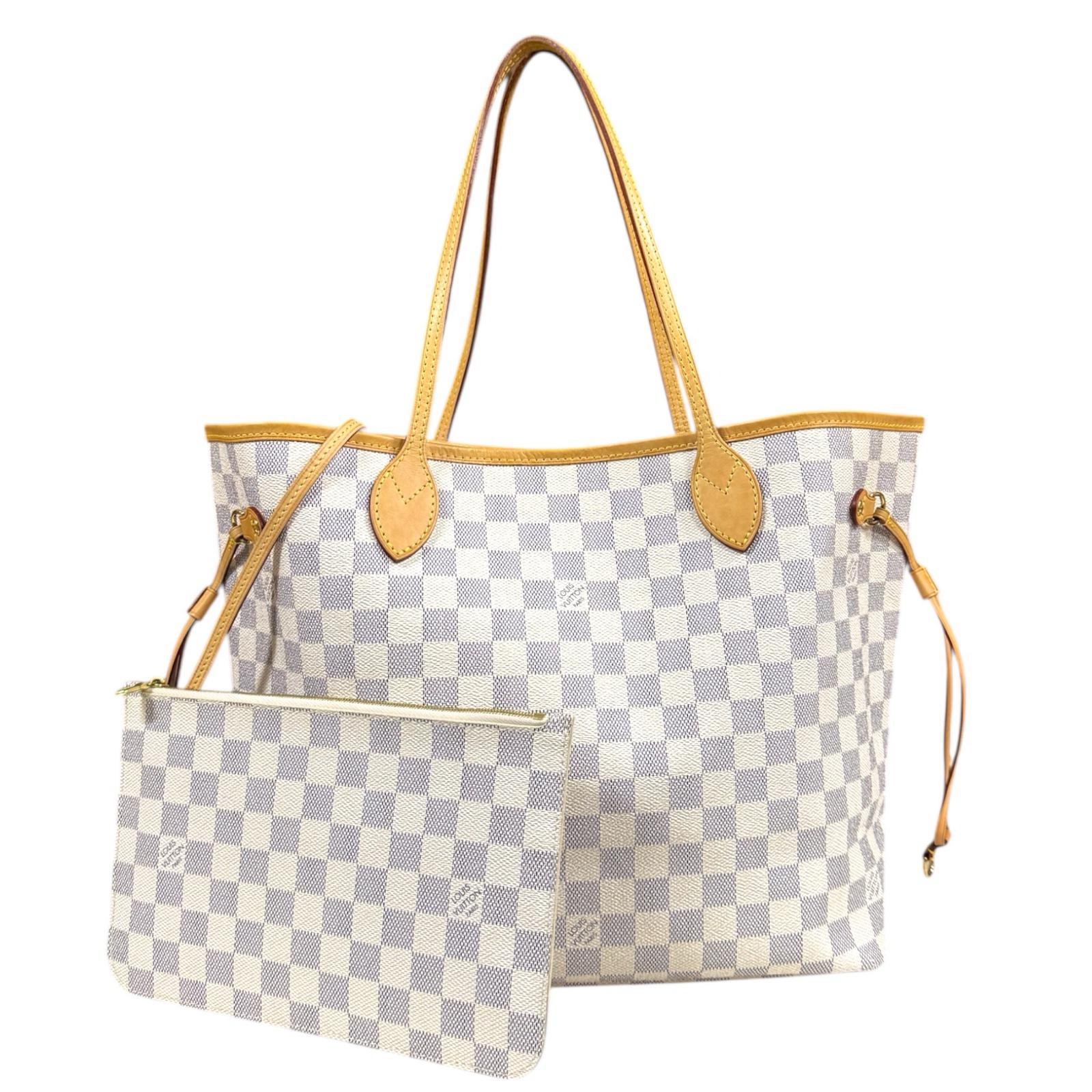Louis Vuitton クリーム色 トートバッグ LOUIS VUITTON Tote Bag N51107 Damier Azur Canvas Neverfull MM used