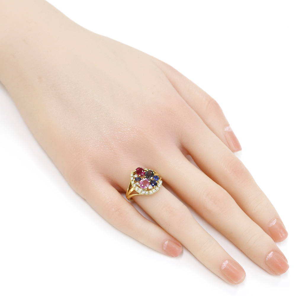 k18 D153 指輪 Chaumet Vintage Step Cut Ruby & Diamond 18K Yellow Gold Band